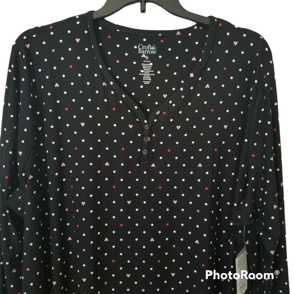 Croft & Barrow Long Sleeve Heart Henley Sleepshirt Pajamas Plus Size 3X - Picture 3 of 11